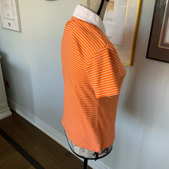 LACOSTE Striped Orange & White Polo Top Women’s Made in France Size Medium - Picture 6 of 11